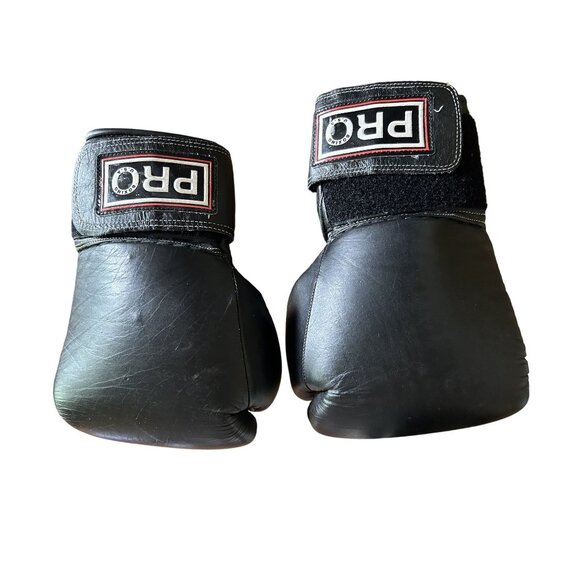 Pro Boxing Gloves 12 Oz Black Leather Adult Training Gear - Picture 1 of 4